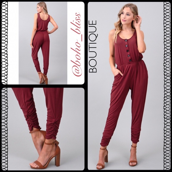 @boho_bliss BOUTIQUE Pants - 🎀SALE🎀 Button Front Ruched Ankle Jumpsuit 🆕